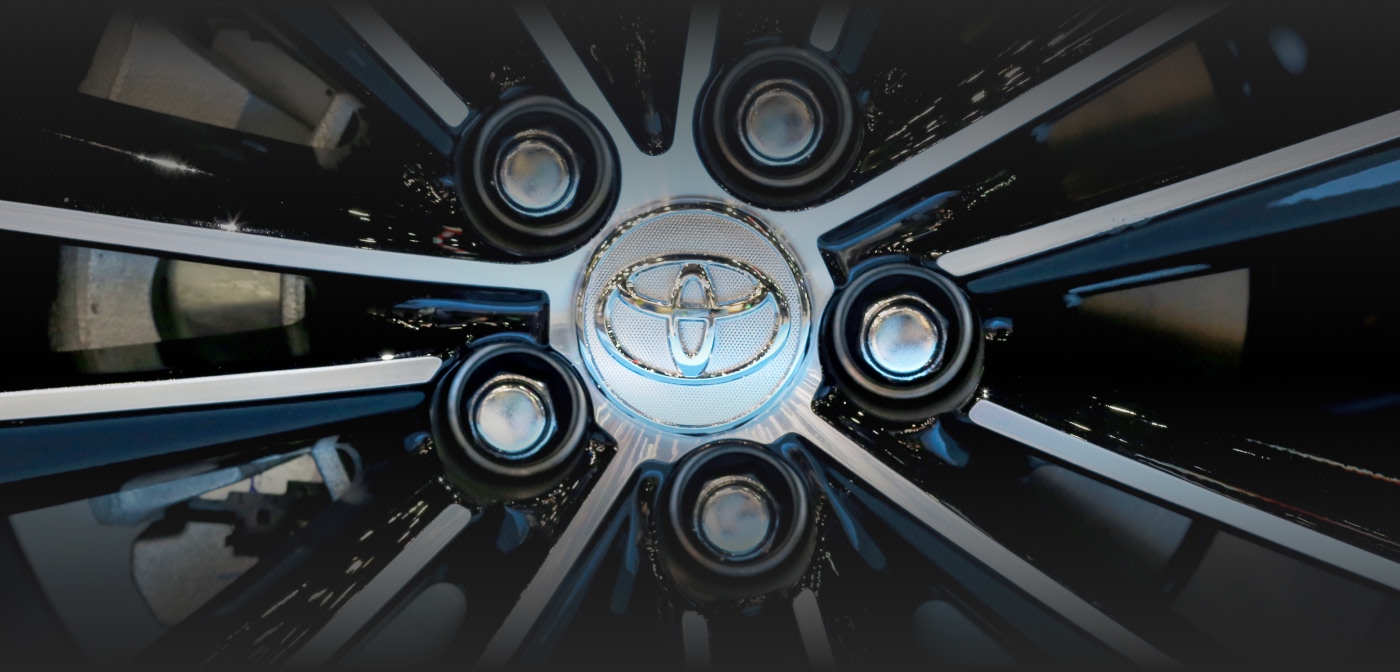 close up of a toyota car wheel